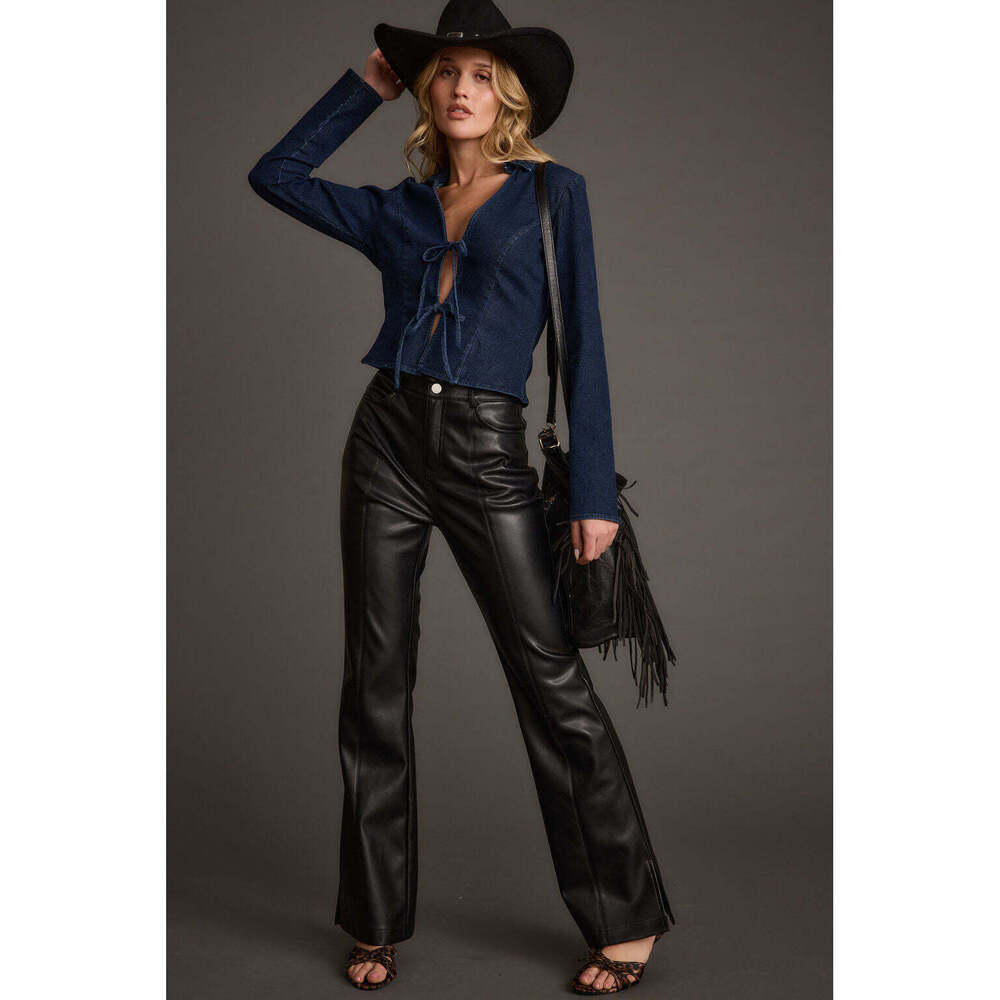 12th Tribe Taylor Open Tie Front Denim Top Size XLXL